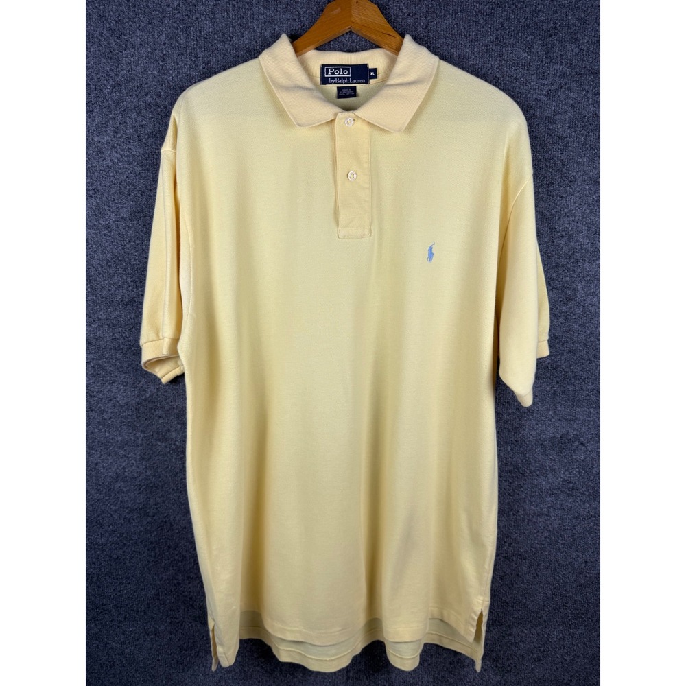 Polo Ralph Lauren Mens XL Yellow Short Sleeve Pique Cotton Polo Shirt Blue Pony - Picture 3 of 9